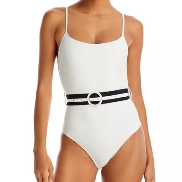 Solid & Striped Nina Belted Striped One Piece Swimsuit Size XL Ivory - Picture 1 of 2